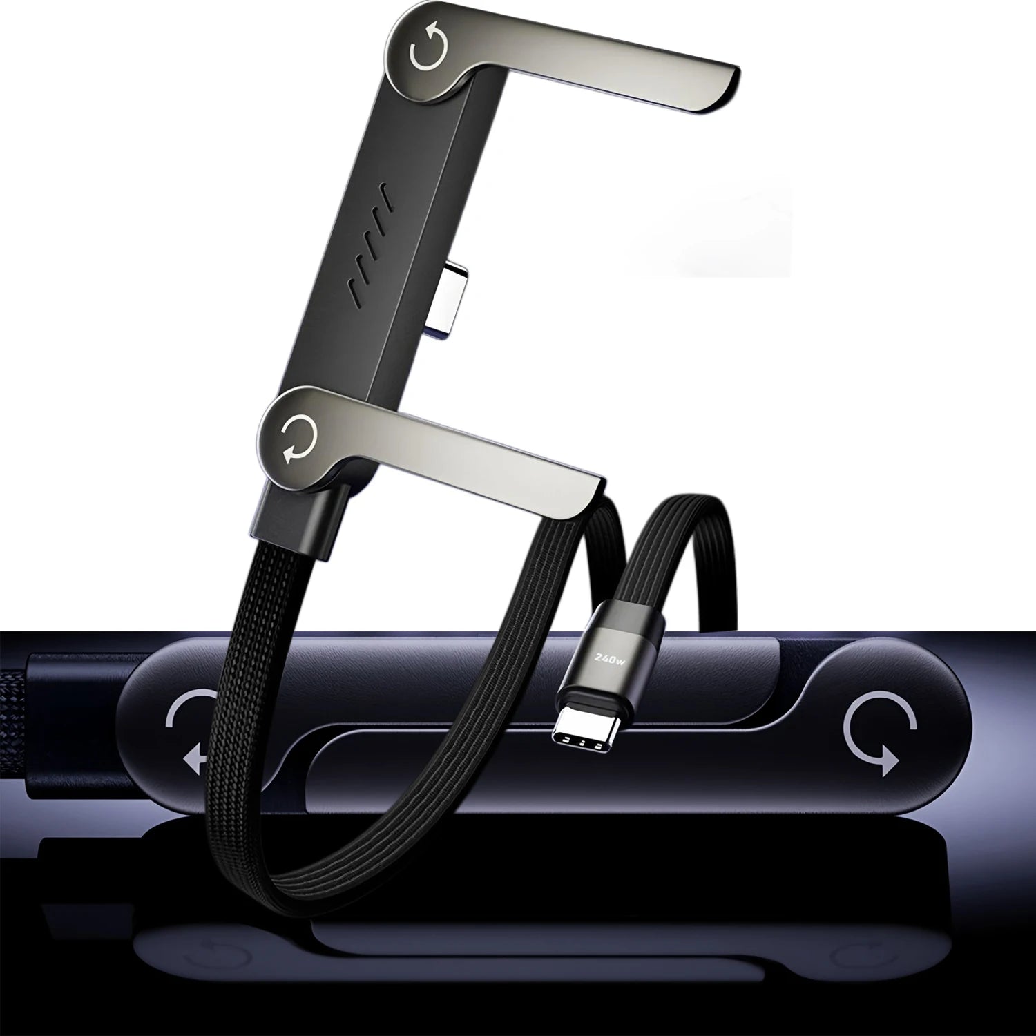 Câble USB-C 3-en-1 : Charge, Support & Style Multifonctionnel 240W avec Support Téléphone Intégré